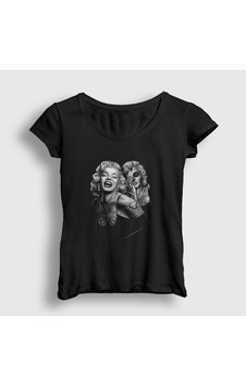 Presmono Kadın Tattoo Marilyn Monroe T-shirt Siyah Presmono Kadın Tattoo Marilyn Monroe T-shirt Siyah