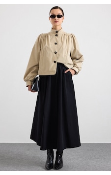 Olcay Büzgü Detaylı Spor Crop Ceket Bej 8292 Olcay Büzgü Detaylı Spor Crop Ceket Bej 8292