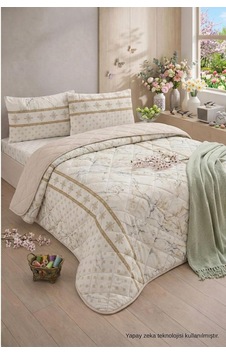 Tek Kişilik Pike Çift Taraflı Kapitone Pike Ve Yatak Örtüsü Takımı 160x230 Cm Desenli Çarşafsız Bej-beyaz, Tek Diğer