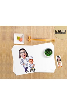 Bk Gift Kişiye Özel Anne Oğul Chef Karikatürlü 4 Adet Amerikan Servis Seti Çok Renkli Bk Gift Kişiye Özel Anne Oğul Chef Karikatürlü 4 Adet Amerikan Servis Seti Çok Renkli