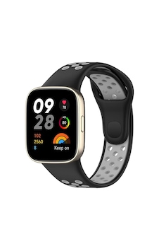 Uryport Xiaomi Redmi Watch 3 Spor Delikli Kordon - Siyah-gri Uryport Xiaomi Redmi Watch 3 Spor Delikli Kordon - Siyah-gri