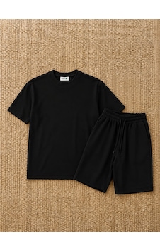 Kalibre Siyah Oversize Bisiklet Yaka T-shirt Ve Şort İkili Takım