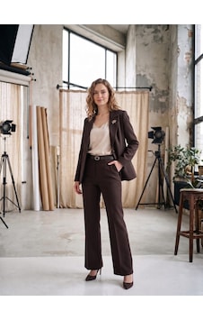 Prenses Kadın Yüksek Bel Kemerli Blazer Ceket Takım Kahverengi Prenses Kadın Yüksek Bel Kemerli Blazer Ceket Takım Kahverengi