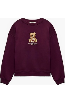 Koton Ayıcık Nakışlı Şardonlu Mürdüm Kadın Sweatshirt 7wal10035ık Koton Ayıcık Nakışlı Şardonlu Mürdüm Kadın Sweatshirt 7wal10035ık