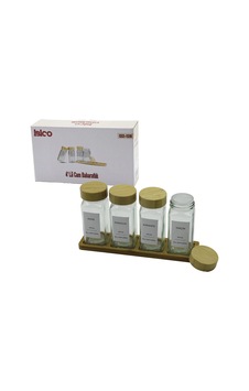 4pcs Bambu Kapaklı Cam Tuzluk - Biberlik - Baharatlık 120ml Çok Renkli 4pcs Bambu Kapaklı Cam Tuzluk - Biberlik - Baharatlık 120ml Çok Renkli