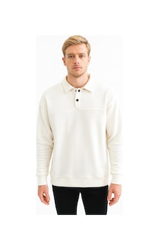 Classics Men Erkek Oversize Uzun Kol Polo Yaka Sweatshırt-7100 Beyaz