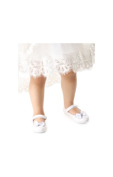 Kiko Kids Taşlı Cırtlı Kız Çocuk Fiyonklu Babet Ayakkabı Ege 204 Rugan Beyaz