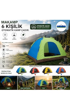 6 Kişilik Toz Geçirmez 220cmx250cmx165cm Otomatik Kamp Çadır Herhangi Bir Renk Gönderilir 4887 6 Kişilik Toz Geçirmez 220cmx250cmx165cm Otomatik Kamp Çadır Herhangi Bir Renk Gönderilir 4887