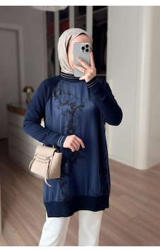 Kahijab Gold Fermuar İpek Cupra Merserize Tunik - Lacivert Kahijab Gold Fermuar İpek Cupra Merserize Tunik - Lacivert