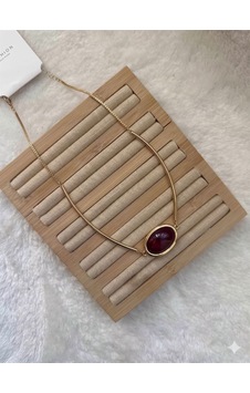 Taşlı Kolye - Bordo Açık Mavi Taşlı Kolye - Bordo Açık Mavi