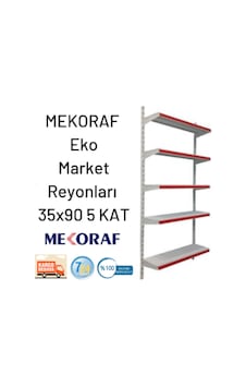 Mekoraf Market Raf Sistemi 2 Metre 90Cm En Derilik 35Cm 5 Katlı Beyaz Mekoraf Market Raf Sistemi 2 Metre 90Cm En Derilik 35Cm 5 Katlı Beyaz