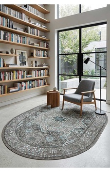 Frenda Home Vintage Desen Pamuk Taban Baskılı Yıkanabilir Oval Gri Halı Frenda Home Vintage Desen Pamuk Taban Baskılı Yıkanabilir Oval Gri Halı