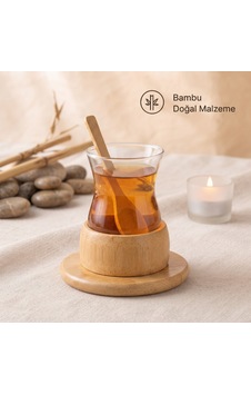 18 Parça Bambu Çay Seti - 6 Çay Bardağı - Borosilikat Cam Sarı 18 Parça Bambu Çay Seti - 6 Çay Bardağı - Borosilikat Cam Sarı