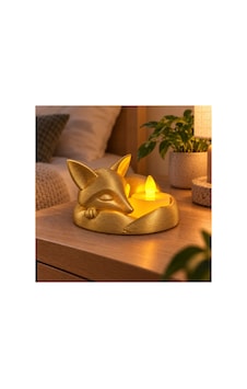 Uyuyan Tilki Led Mumluk Dekoratif Gece Lambası Ve Masa Üstü Işık - Gold Açık