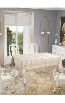 Dantelli Keten Efektli Leke Tutmaz Lüks Masa Örtüsü 160x220 Cm Bej Dantelli Keten Efektli Leke Tutmaz Lüks Masa Örtüsü 160x220 Cm Bej