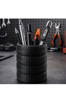 Zeroxo Lastik Figürlü Kalemlik, İstiflenmiş Lastik Masaüstü Kalem Tutucu, Otomotiv Temalı Ofis Dekoru, Garaj Ve Servis Masası Süsü, Araba Severlere Hediye