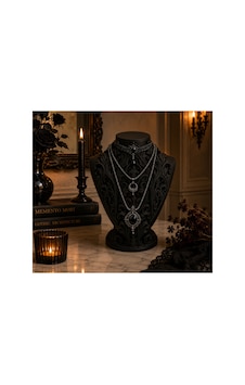Gotik Kolye Standı Takı Mankeni Dekoratif Kolye Sergileme Büstü Siyah 20x15x12 Cm Siyah