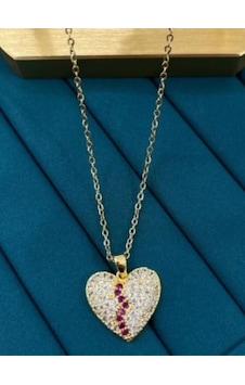 Kristal Taşlı Gold Renk Kalp Çelik Kolye Gold Kristal Taşlı Gold Renk Kalp Çelik Kolye Gold