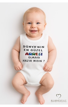 Babyden's Dünyanın En Güzel Annesi Olmaya Hazır Mısın Yazılı Kolsuz Bebek Body Pamuklu Çıtçıtlı Yazlık Body Beyaz
