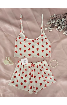 Mh Moony Homewears 2'li Lili Yumuşacık Mini Şortlu Pijama Takımı Slim Fit Kırmızı