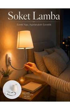 Soket Lamba Yatak Başı Işığı Ayarlanabilir Boyunlu Altın - Beyaz