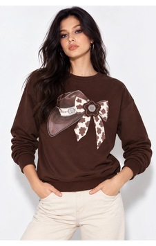 Mevese Kadın Taş İşlemeli Fiyonk Baskı Oversize Üç İplik Rahat Kesim Sweatshirt - Acı Kahve Kahverengi Mevese Kadın Taş İşlemeli Fiyonk Baskı Oversize Üç İplik Rahat Kesim Sweatshirt - Acı Kahve Kahverengi