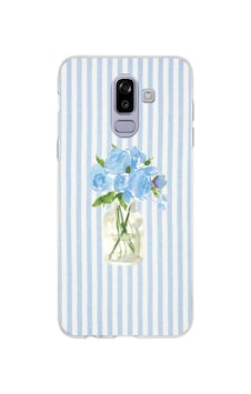 Samsung Galaxy J8-a6 Plus Uyumlu Mavi Çizgili Sulu Boya Çiçek Baskılı Silikon Kılıf Samsung Galaxy J8-a6 Plus Uyumlu Mavi Çizgili Sulu Boya Çiçek Baskılı Silikon Kılıf