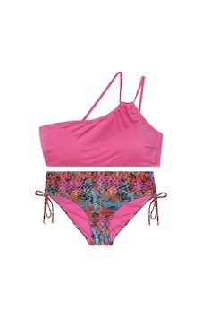 Tek Omuz Formda İpli Detaylı Desenli Bikini Takım Pembe Tek Omuz Formda İpli Detaylı Desenli Bikini Takım Pembe