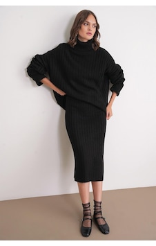 Hiccup Mıxray Yüksek Bel Fitilli Örme Etek Siyah Hiccup Mıxray Yüksek Bel Fitilli Örme Etek Siyah