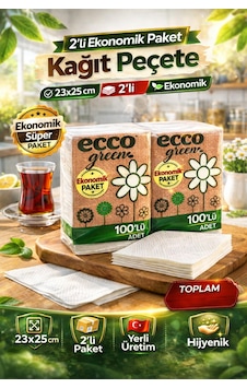 Ecco Green Kağıt Peçete 100 Lü 2 Adet 23x25 Cm Ekonomik Paket