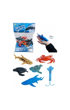Okyanus Hayvanları 6 Adet Kaliteli Set Köpek Balığı Yengeç Kaplumbağa Fok Mürekkep Balığı 8-15 Cm