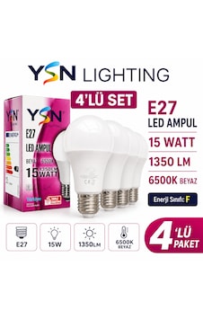 Ysn Lighting E27 Led Ampul 15w 1350 Lümen 6500k Beyaz Işık Yerli Üretim 4'lü