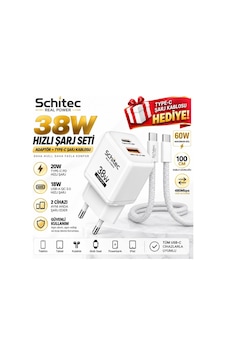 Schitec 38w Çift Çıkışlı Süper Hızlı Şarj Adaptörü Ve 60w Type-c To Type-c Örgülü Hızlı Şarj Kablosu Schitec 38w Çift Çıkışlı Süper Hızlı Şarj Adaptörü Ve 60w Type-c To Type-c Örgülü Hızlı Şarj Kablosu