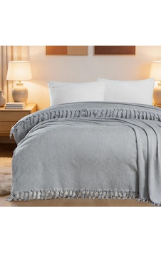 Aryıldız Home 240x260 Cm Bambu Jakarlı Saçaklı Pike - Gri Çok Renkli