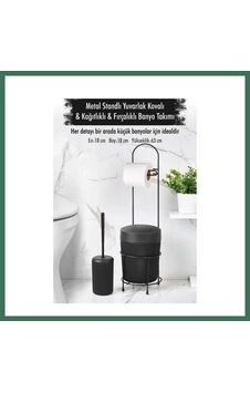 En-cag Metal Standlı Yuvarlak Kovalı & Kağıtlıklı & Fırçalıklı Siyah Banyo Takımı Bss En-cag Metal Standlı Yuvarlak Kovalı & Kağıtlıklı & Fırçalıklı Siyah Banyo Takımı Bss