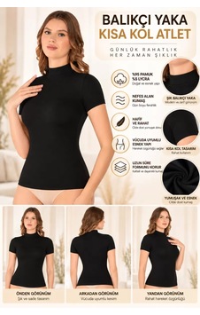 N11 Kadın Balıkçı Yaka Kısa Kol Atlet Siyah, Esnek Kumaş, Vücuda Oturan Basic Body - Ryl - 2611 N11 Kadın Balıkçı Yaka Kısa Kol Atlet Siyah, Esnek Kumaş, Vücuda Oturan Basic Body - Ryl - 2611