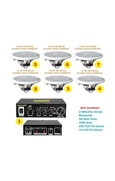 Tavan Hoparlör Seti 1 Adet Anfi+6 Adet 100v 16cm Tavan Hoparlör Tavan Hoparlör Seti 1 Adet Anfi+6 Adet 100v 16cm Tavan Hoparlör