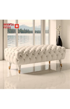 Smarto Relax Puf Adelboden Ahşap Ayaklı Kapitoneli 110x45x40 Cm Ekru Ekru Smarto Relax Puf Adelboden Ahşap Ayaklı Kapitoneli 110x45x40 Cm Ekru Ekru
