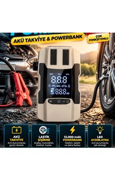 12.000 Mah Akü Takviye Ve Lastik Şişirme Cihazı Dijital Ekranlı Powerbank 12.000 Mah Akü Takviye Ve Lastik Şişirme Cihazı Dijital Ekranlı Powerbank