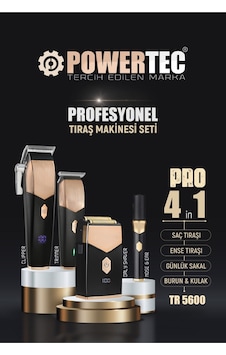 Powertec TR-5600 Pro 4in1 Profesyonel Tıraş Makinesi Seti + Önlük Powertec TR-5600 Pro 4in1 Profesyonel Tıraş Makinesi Seti + Önlük