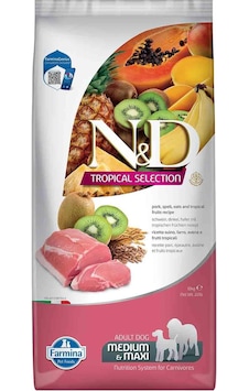 N&D Tropical Selection Düşük Tahıllı Domuzlu ve Tropikal Meyveli Orta Büyük Irk Yetişkin Köpek Maması 10 KG N&D Tropical Selection Düşük Tahıllı Domuzlu ve Tropikal Meyveli Orta Büyük Irk Yetişkin Köpek Maması 10 KG