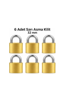 6 Adet 32 Mm Sarı Asma Kilit Seti Anahtarlı 6 Adet 32 Mm Sarı Asma Kilit Seti Anahtarlı