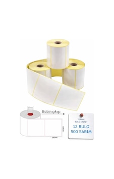 Termal Barkod Etiketi 100x100mm 12 Rulo 500 Sarım Termal Barkod Etiketi 100x100mm 12 Rulo 500 Sarım