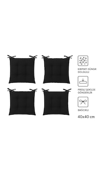 Rual 4 Lü Sandalye Minderi Bağcıklı, Çökme Yapmaz Sünger Dolgulu, Yıkanabilir 40x40 Cm Siyah Rual 4 Lü Sandalye Minderi Bağcıklı, Çökme Yapmaz Sünger Dolgulu, Yıkanabilir 40x40 Cm Siyah