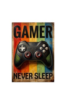 Gökkuşağı Gamer Asla Uyumaz Poster Dekoratif Kanvas - Mdf Ahşap Tablo Çok Renkli