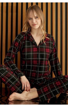 Cotonhause Kadın Önden Düğmeli Süet Ekose Kırmızı Pijama Takımı C5t6n6o0-5 001 Cotonhause Kadın Önden Düğmeli Süet Ekose Kırmızı Pijama Takımı C5t6n6o0-5 001