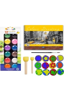 sulu boya baskı seti ponpon fırçalı 25x35 resim defterli set sulu boya baskı seti ponpon fırçalı 25x35 resim defterli set