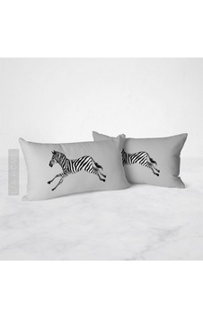 Gri Zebra Desenli Çift Taraflı Dekoratif 2'li Yastık Kılıfı Seti 32 x 55 CM - Gri