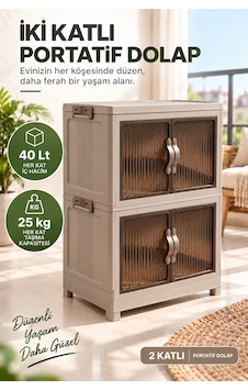 Evonıta 2 Katlı Portatif Dolap 80 Lt Geniş Hacimli Çok Amaçlı Organizer 49x30x59 Cm Bej Evonıta 2 Katlı Portatif Dolap 80 Lt Geniş Hacimli Çok Amaçlı Organizer 49x30x59 Cm Bej