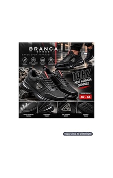 Branca Erkek Spor Ayakkabı Bağcıklı Kalın Tabanlı Günlük Sneaker Modern Sportif Tasarım Siyah Branca Erkek Spor Ayakkabı Bağcıklı Kalın Tabanlı Günlük Sneaker Modern Sportif Tasarım Siyah